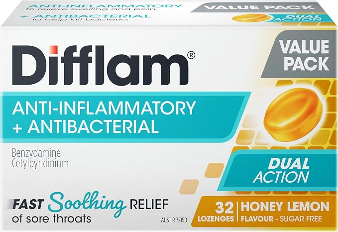 Difflam Sore Throat Lozenges Sugar Free Honey & Lemon 32 Pack