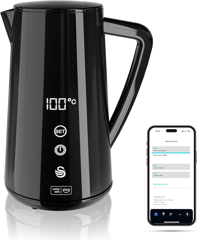 Swan Alexa Smart Kettle - LED Touch, Keep Warm, Stainless, 1.5L