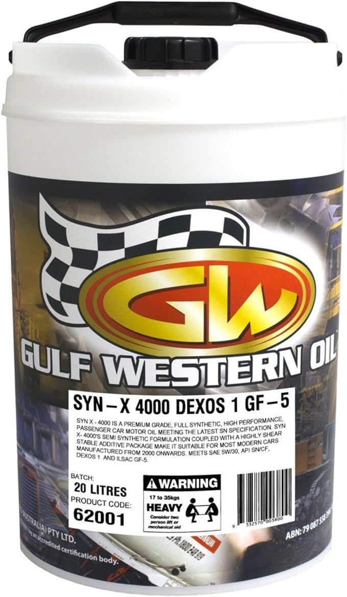 Gulf Western 62001 Syn-X 4000 Full Synthetic SN/GF-5 GM Dexos 1 5W-30 Engine Oil 20L