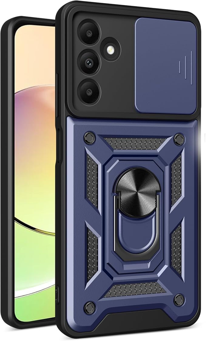 For Samsung Galaxy A35 5G Case Shockproof Shielding Cover, Metal Ring, Blue