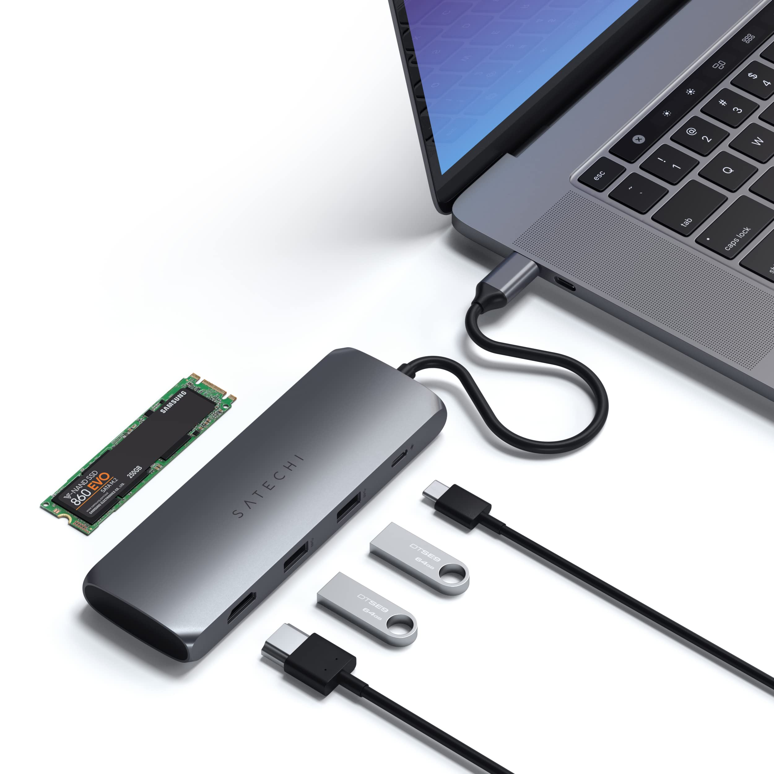 Satechi USB C Hybrid Multiport Adapter With SSD Enclosure Space Grey