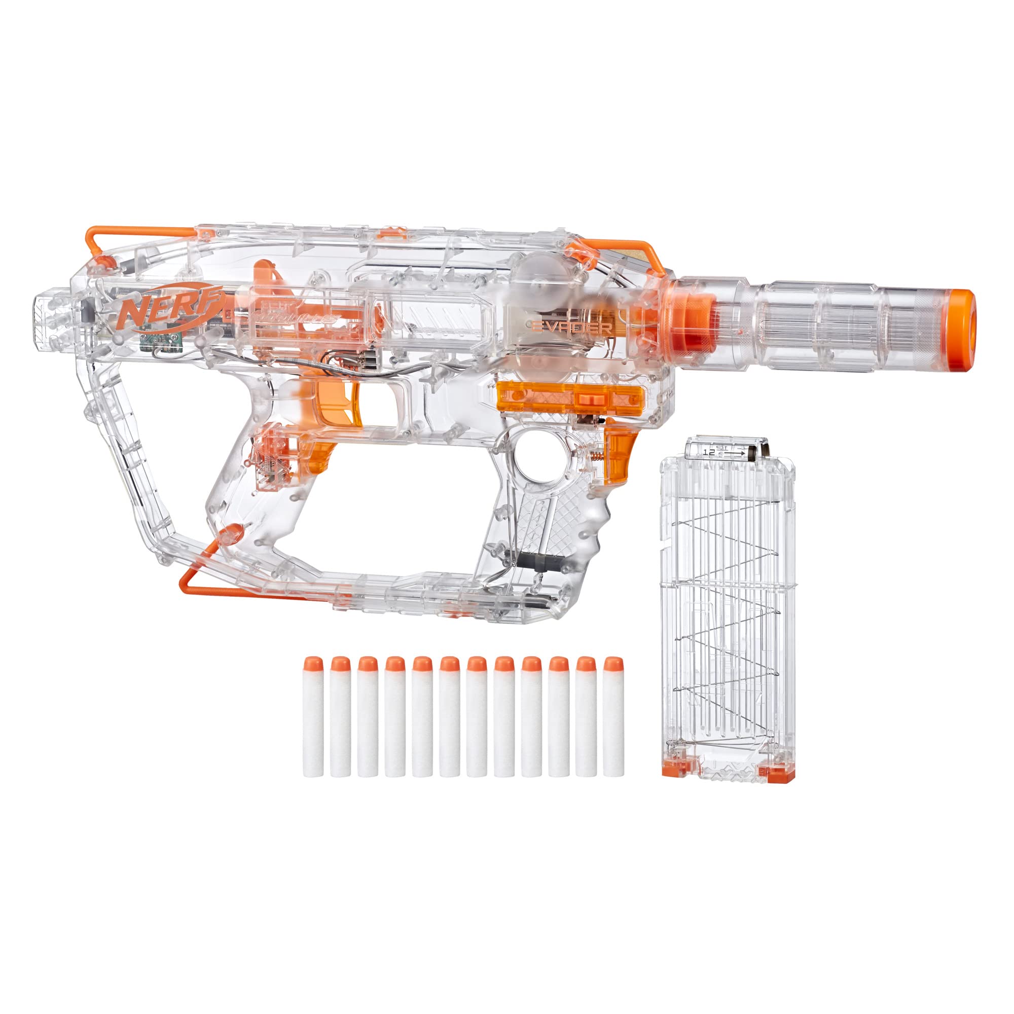 Nerf Modulus Ghost Ops Evader Motorized Blaster -- Light-up See-through Blaster and Barrel Extension Includes 12 Official Elite Darts ( Exclusive)