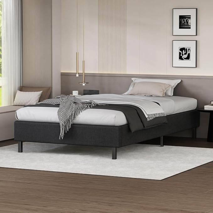ALFORDSON Bed Frame King Single Mattress Base Wooden Platform Fabric Charcoal