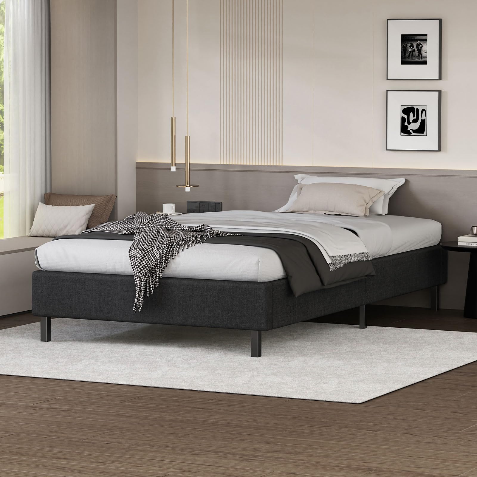 ALFORDSON Bed Frame Queen Size Wooden Platform Mattress Base Fabric Charcoal