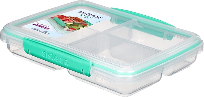Sistema To Go Multi Split Food Storage Container, Clear With Coloured Clips, 820 ml