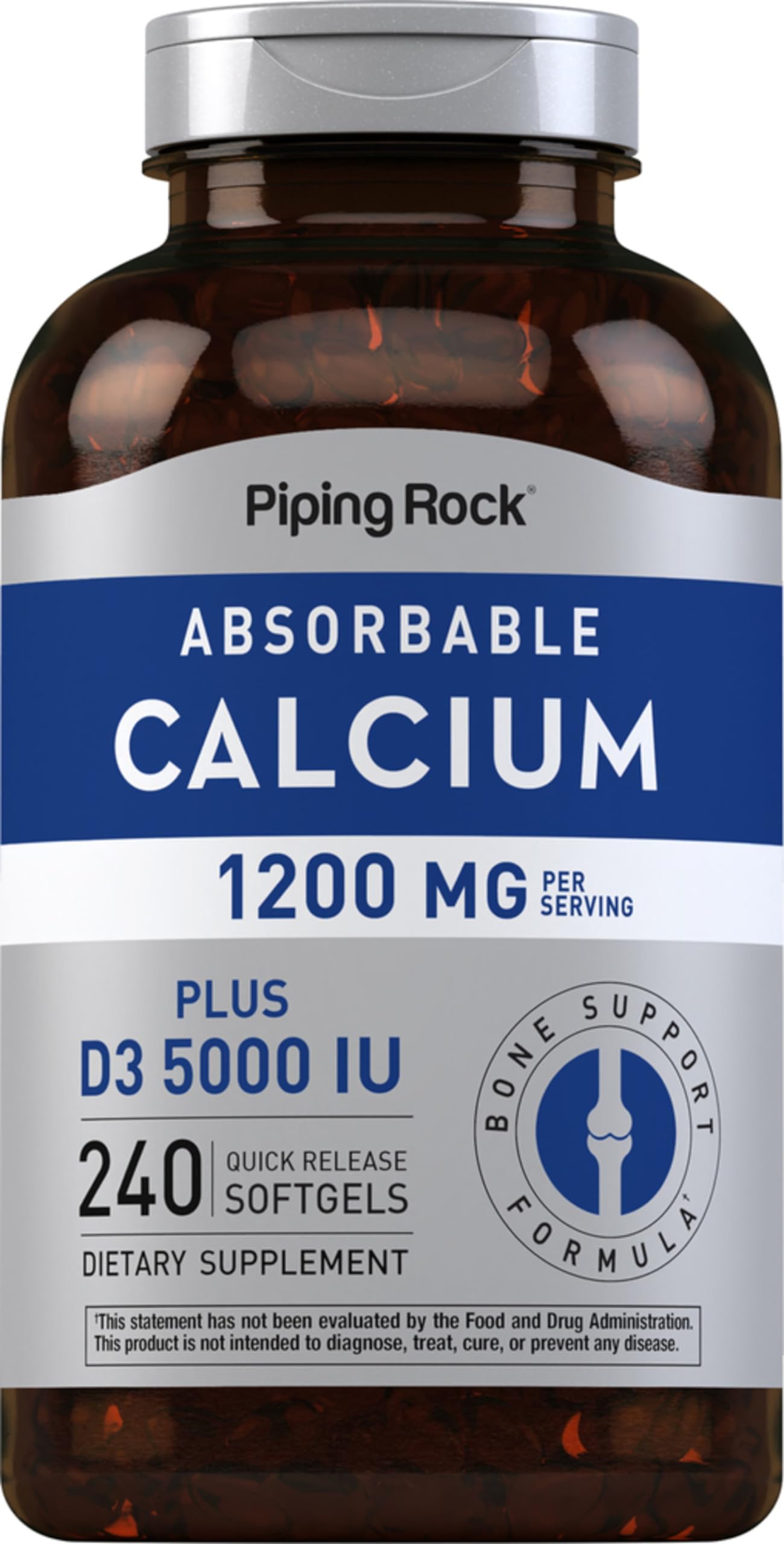 Absorbable Calcium 1200 MG Plus D3 5000 IU (Per serving), 240 Quick Release Softgels
