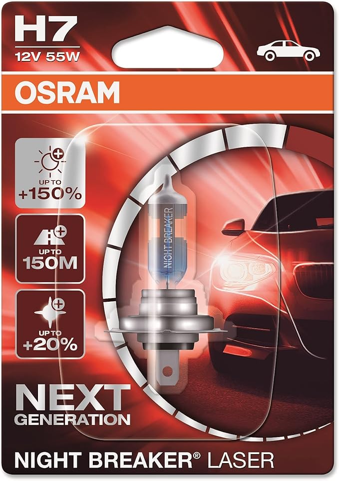 Osram 64210NL-01B Night Breaker Laser H7, Next Generation, +150% More Brightness, Halogen Headlamp, 64210NL-01B, 12V, Passenger Car, Single Blister