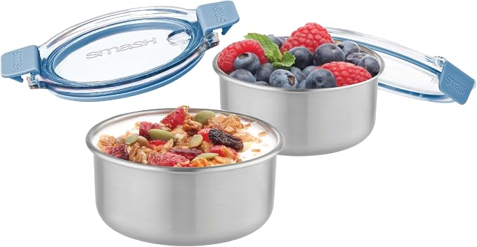 Smash Stainless Steel Snack Pot, Blue, 200 ml Capacity (Pack of 2)