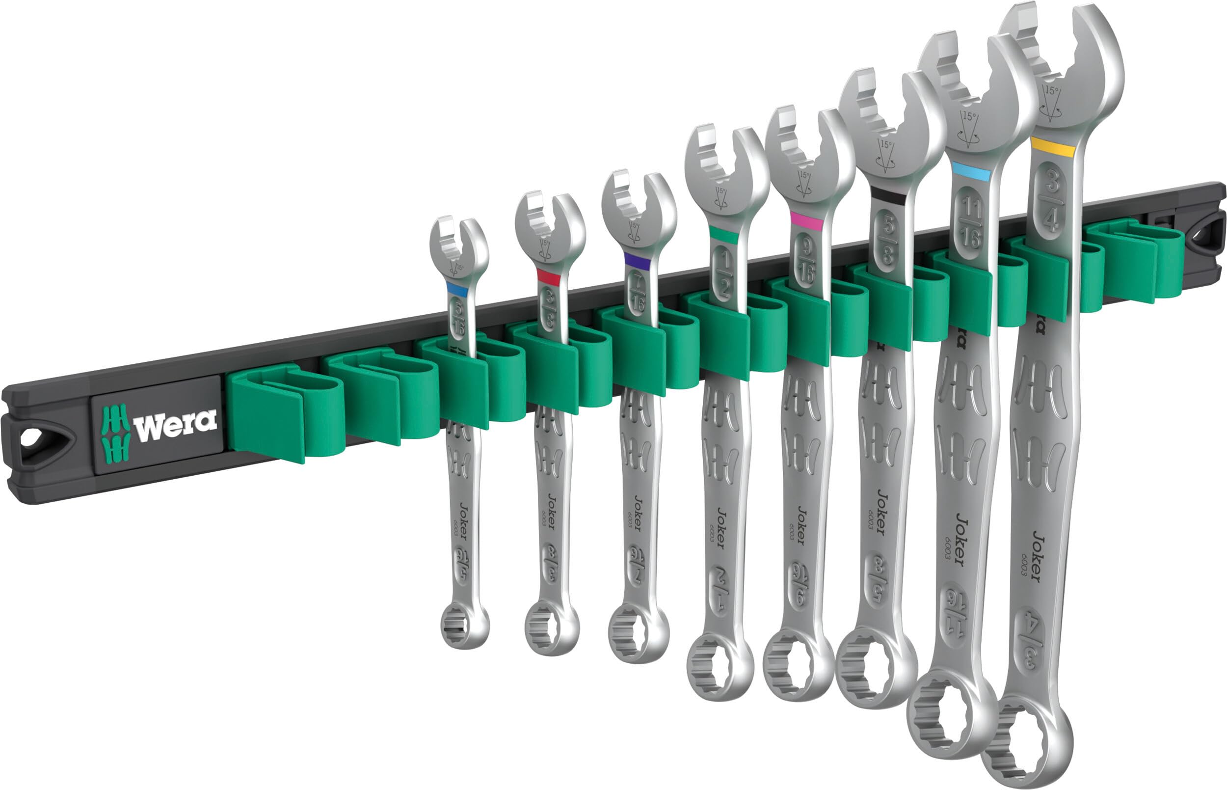 Wera 9642 Magnetic Rail 6003 Joker Imperial 1 Ring Spanner Set, 8 Pce
