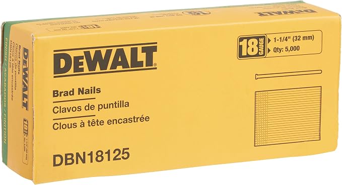 DeWalt DBN18125 Heavy Duty 18 Gauge, 1-1/4-Inch Brad Nail (5000-Pack)