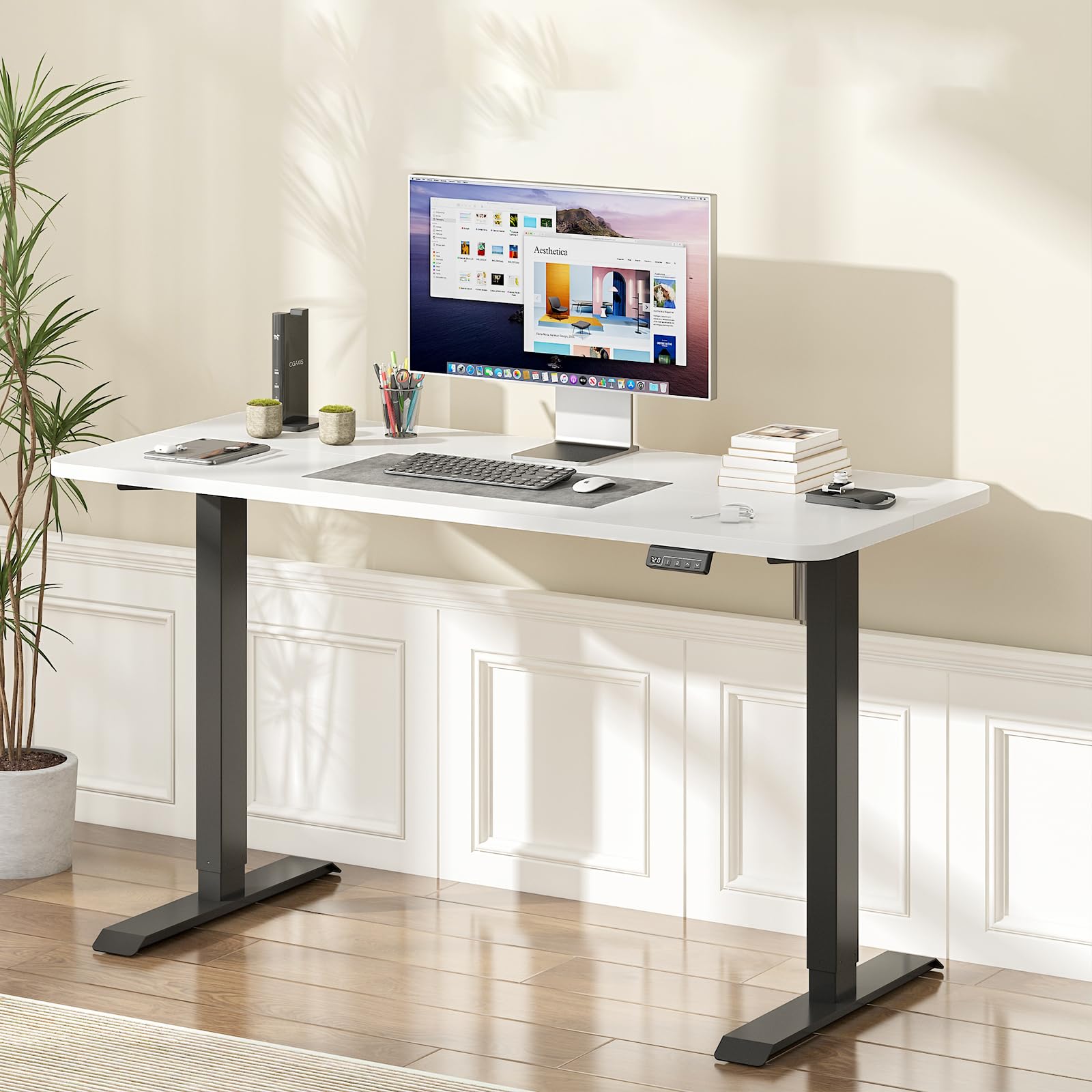 Advwin Electric Standing Desk Adjustable Height Ergonomic Sit Stand Up Desk 120cm White Frame