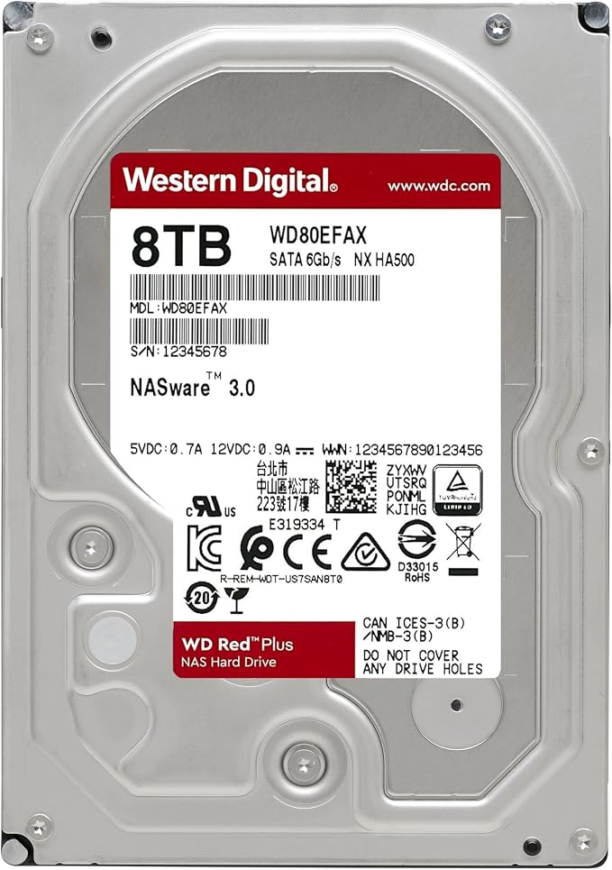 Western Digital 8TB, 256 MB 3.5" WD Red NAS Hard Drive (WD80EFAX)