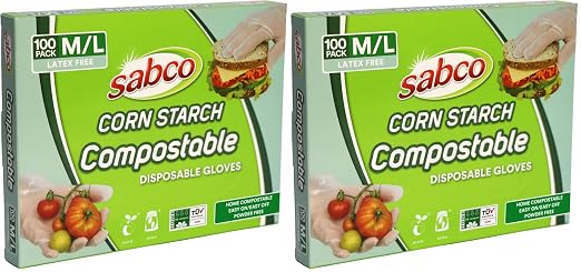 Sabco Compostable Disposable Gloves Medium Large 100 Pack