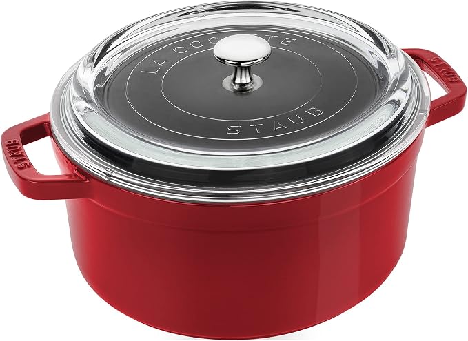 Staub Cast Iron 4-qt Round Cocotte With Glass Lid - Cherry