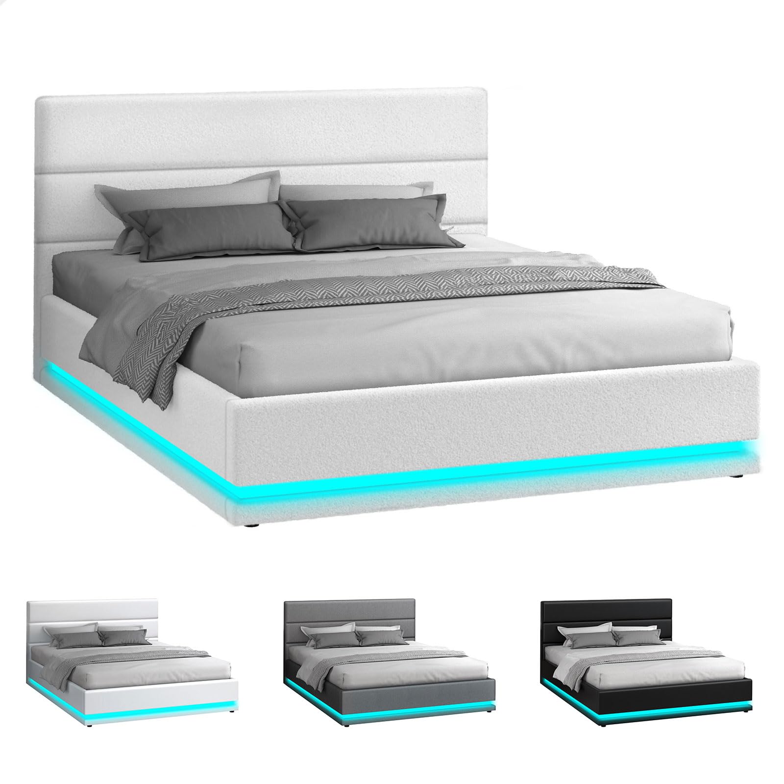 ALFORDSON Bed Frame King Single Platform RGB LED Gas Lift Base Storage Boucle