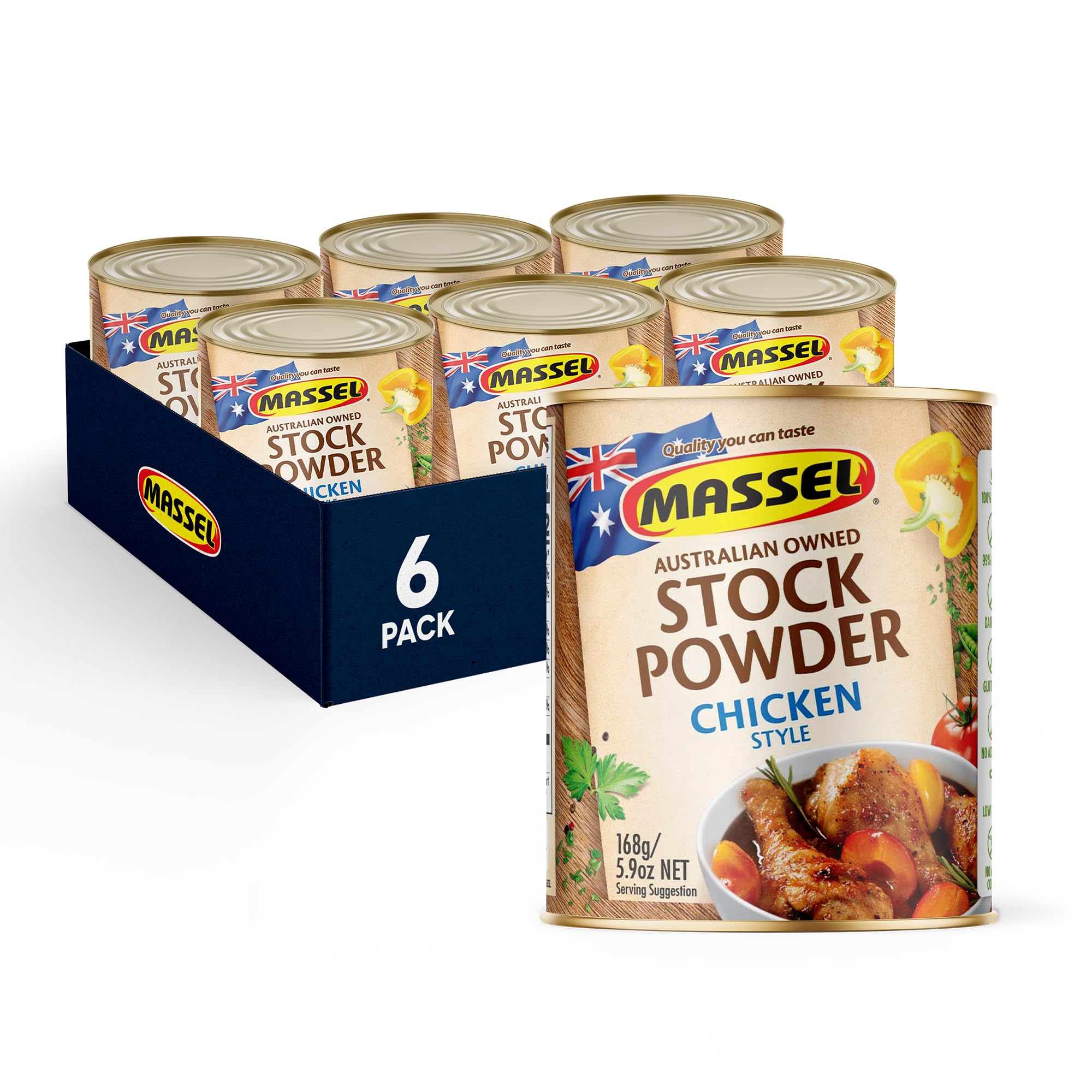 Massel Chicken Style Stock Powder - Plant Based, Low FODMAP & Gluten-Free, 168g x 6 Pack