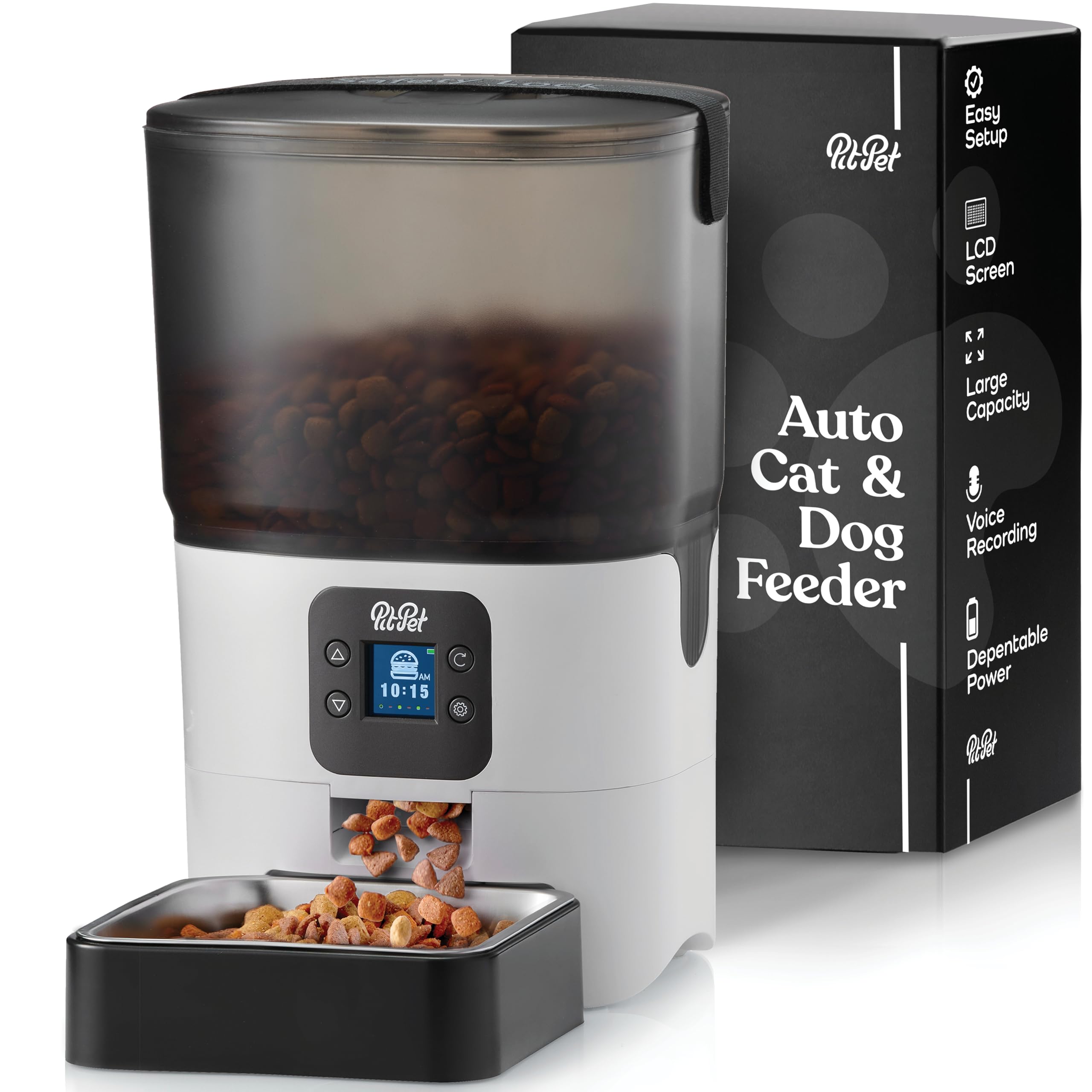 Smart Automatic Cat Feeder - 6-L Reliable Cat Food Dispenser With Display LCD Screen For Easy Set Up - Portion Control Automatic Dog Feeder With