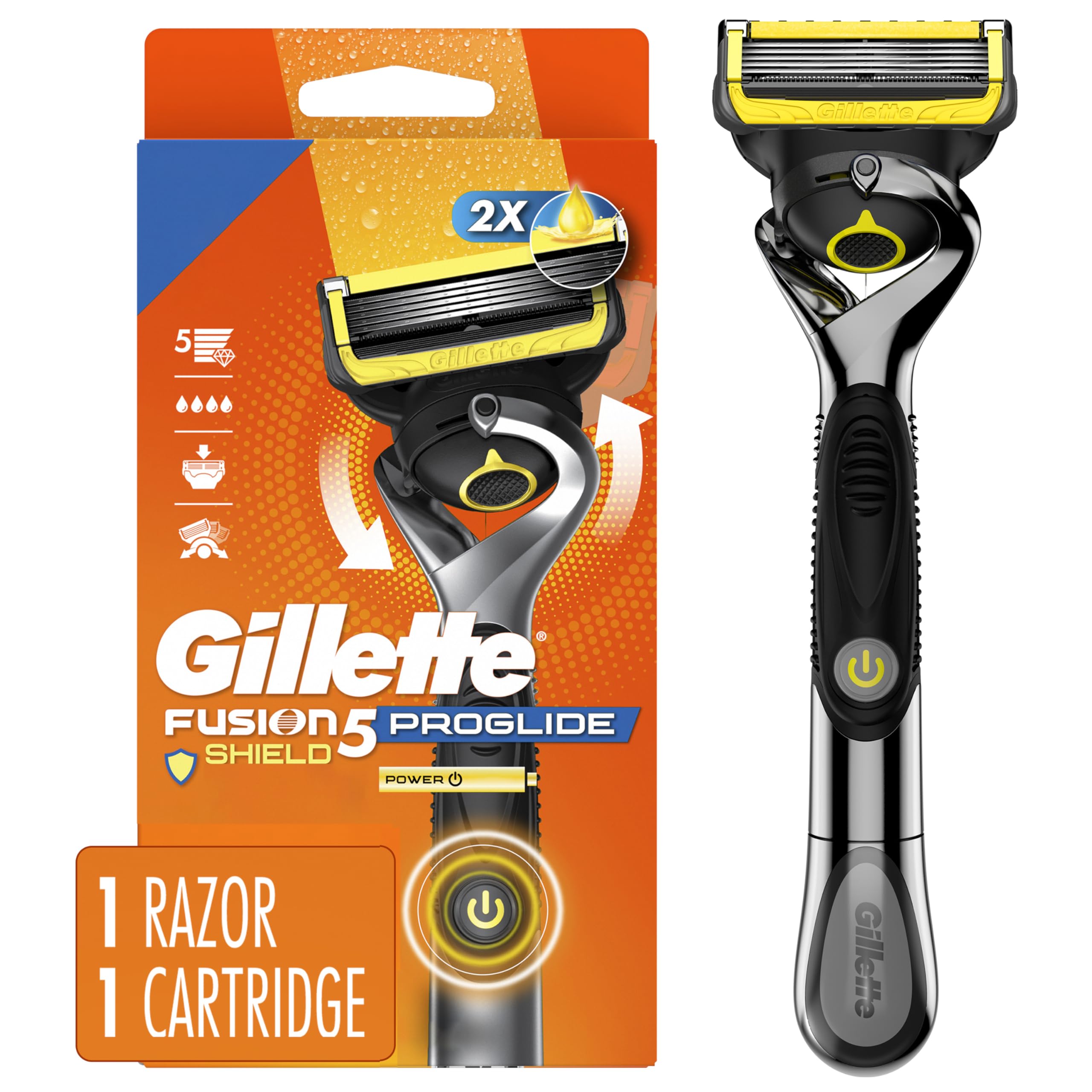 Gillette ProGlide Shield Power Men's Razor Handle + 1 Blade Refill