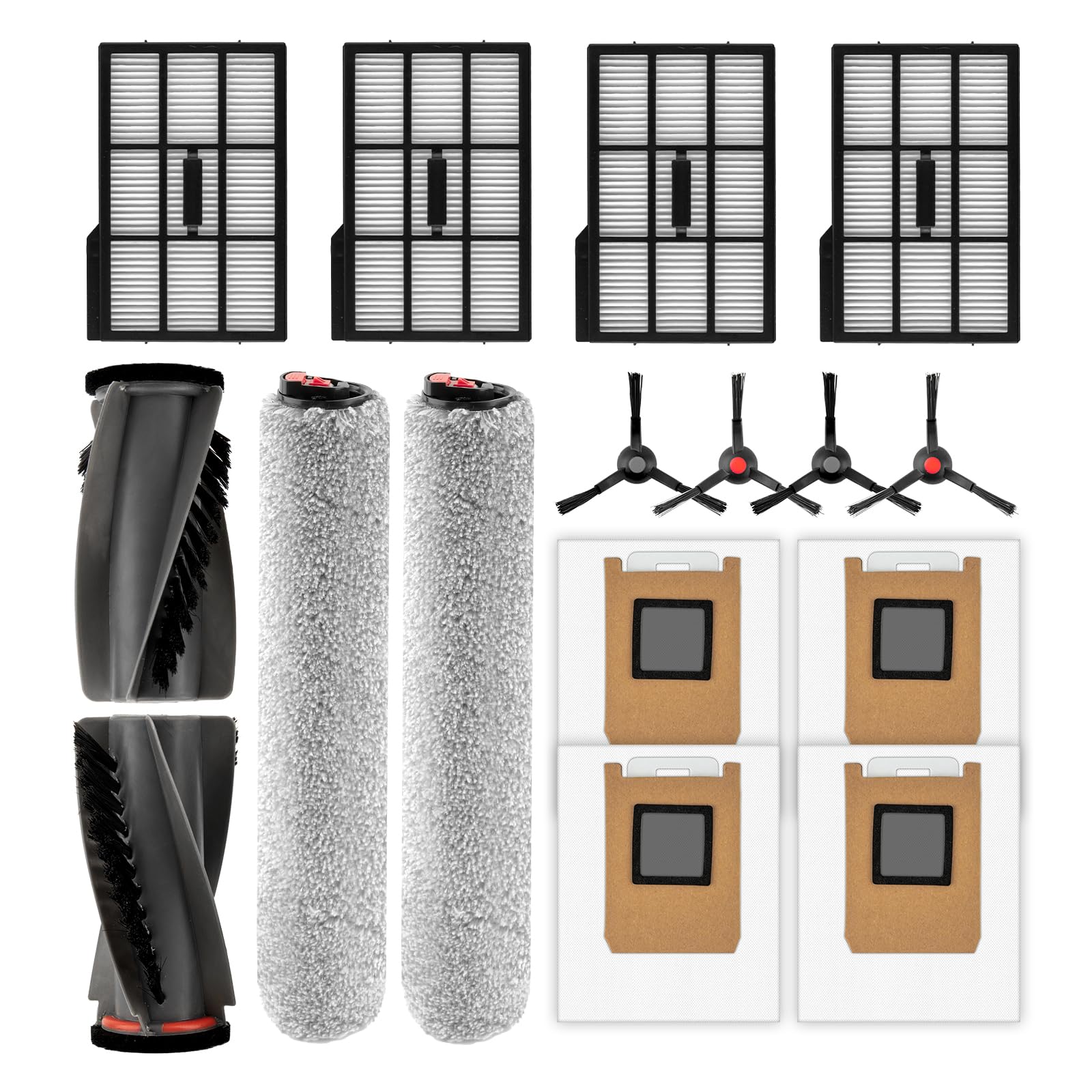 16 Pack Accessories Kit Compatible with Eufy E28 Omni/ E25 Omni Robotic Vacuum Cleaner, 2 Roller Brushes, 2 Brush Rollers, 4 Side Brushes, 4 HEPA 