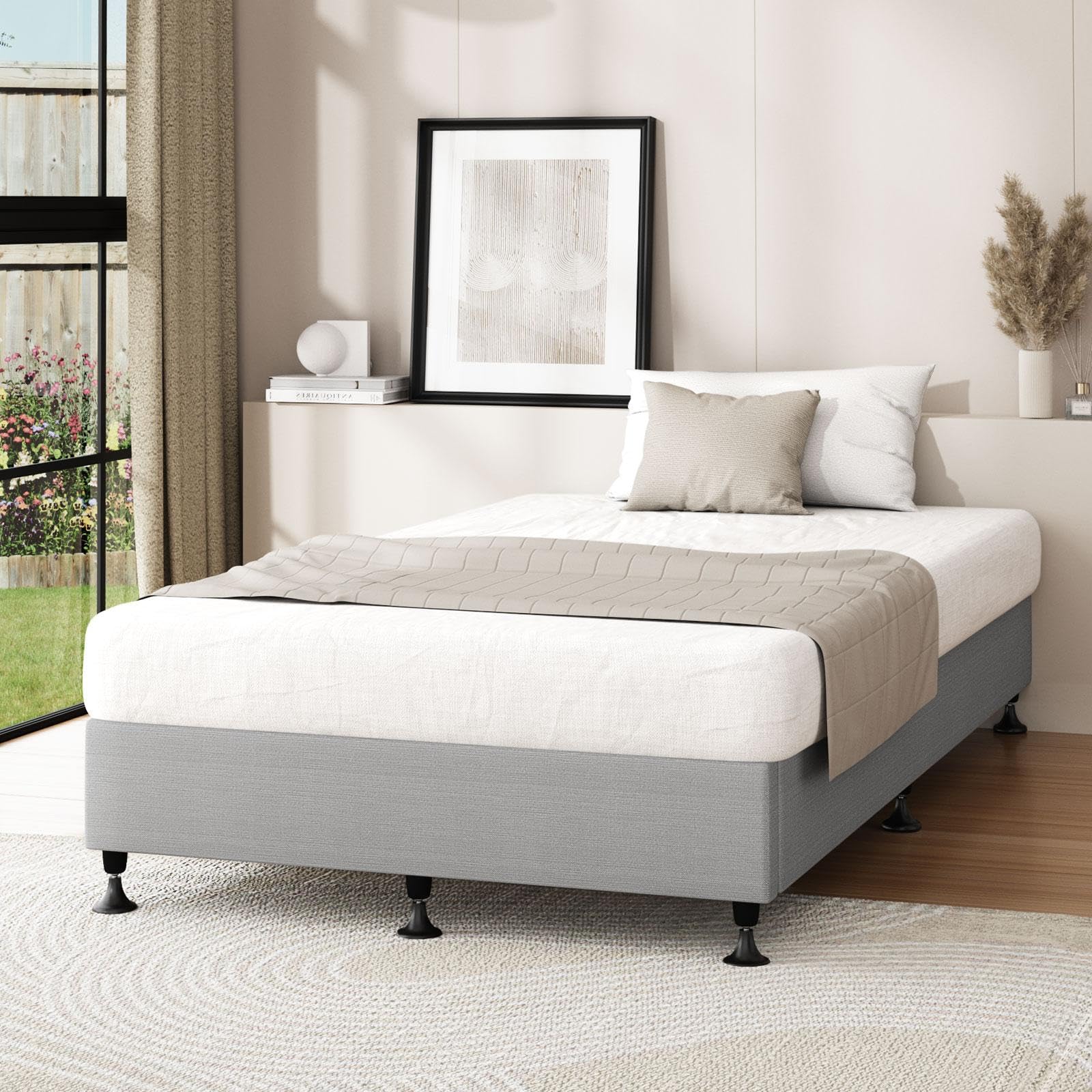 Oikiture Bed Frame King Size Bed Base Platform Grey