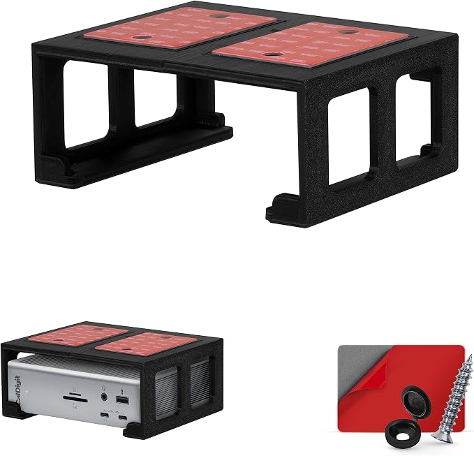 Under Desk Mounting Bracket Compatible With CalDigit TS4 Thunderbolt Station 4 - Space Saving Dock, Easy To Install, Adhesive & Screw-In, Reduce Clutt