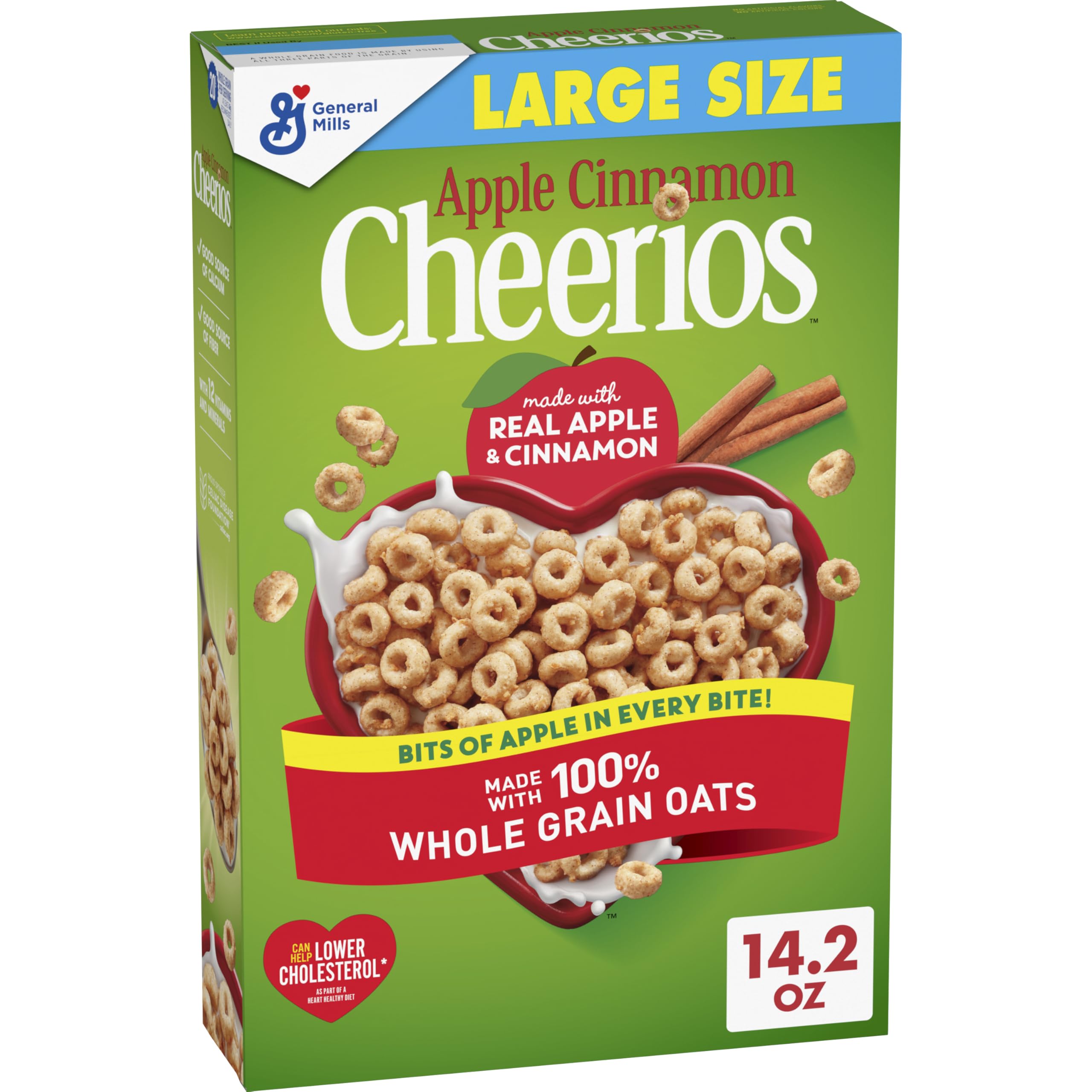 Cheerios Cereal, Apple Cinnamon, Large Size - 14.2 oz