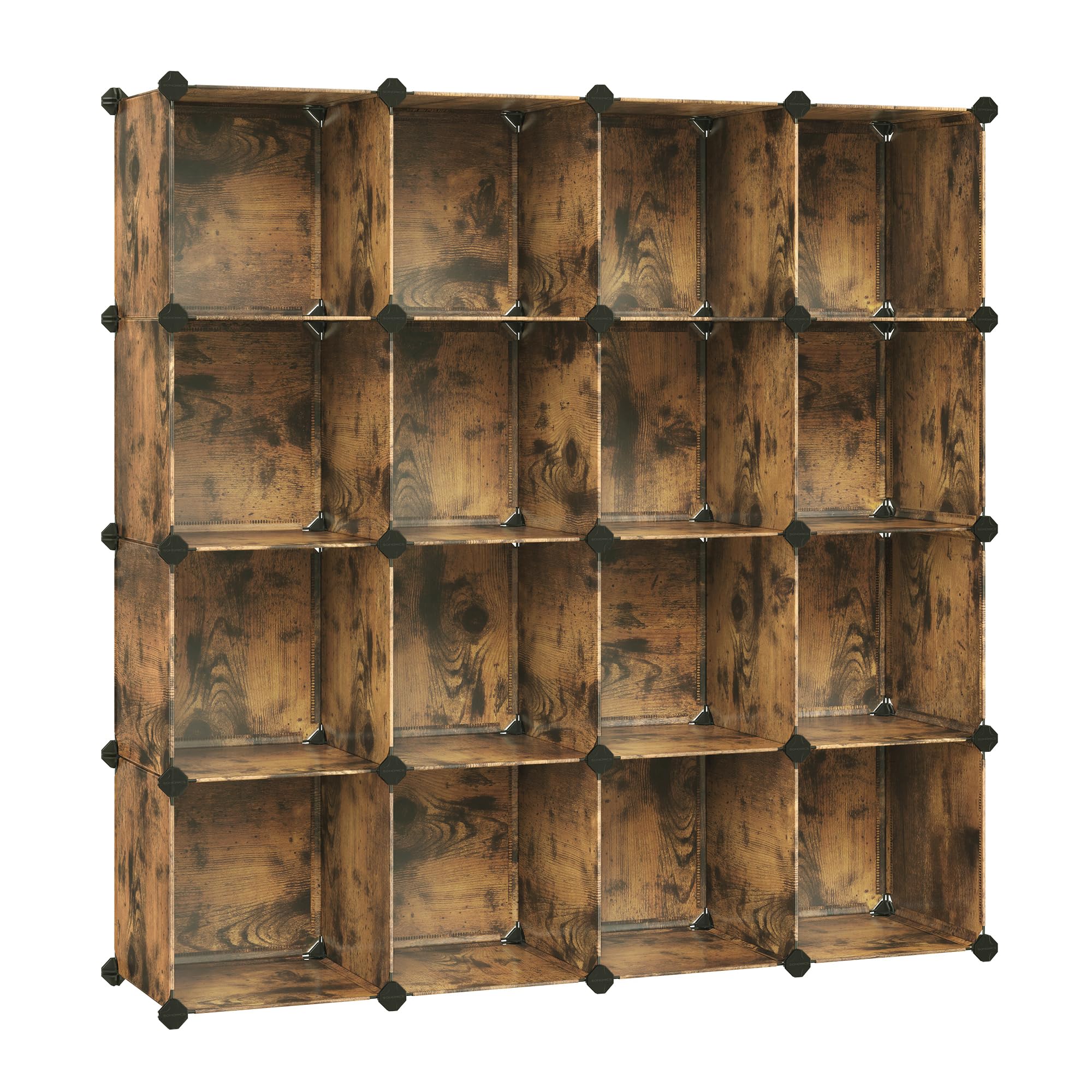 SONGMICS Set of 16 Plastic Cube Storage Organizer Rustic Brown