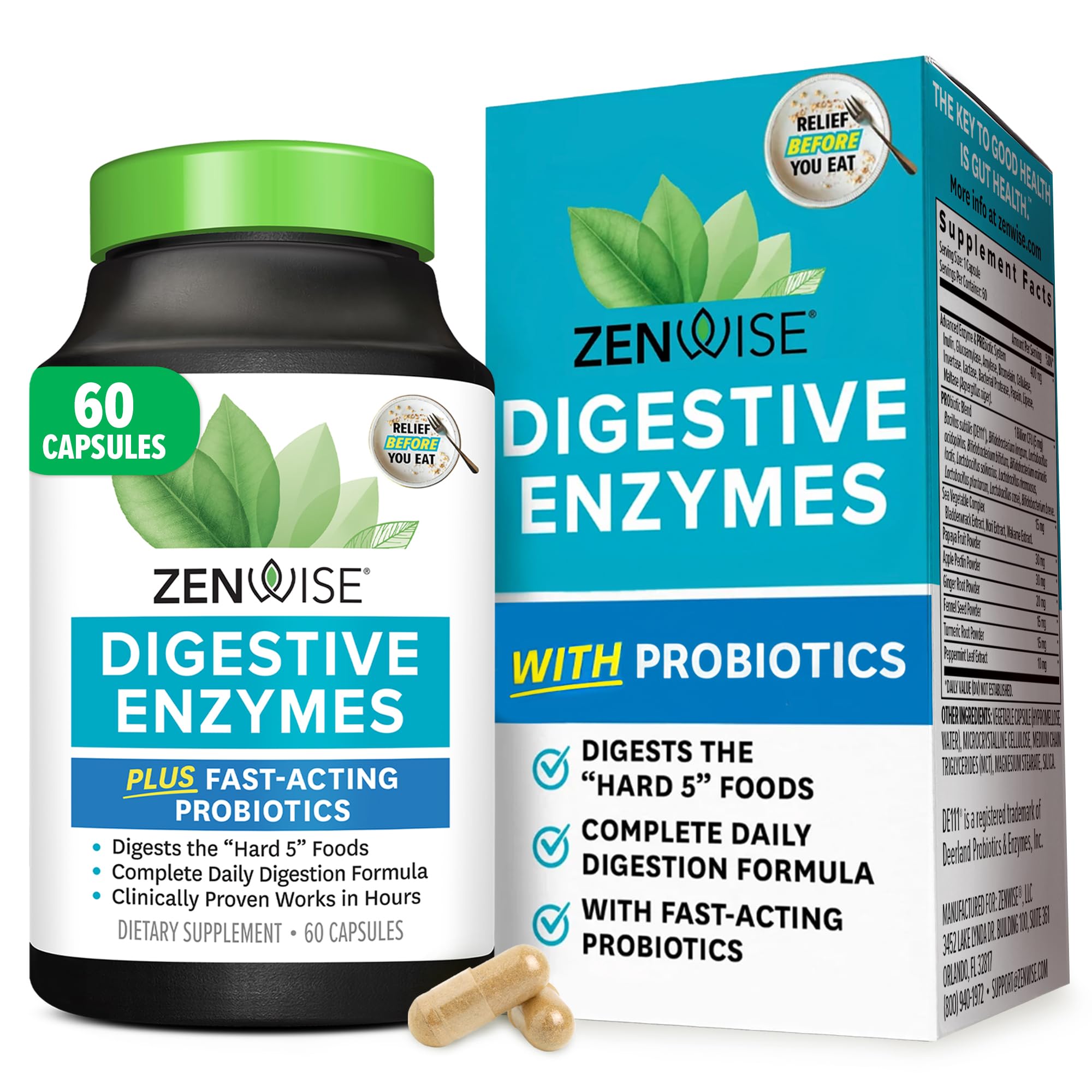 Zenwise Health, Daily Digestive Enzymes with Prebiotics + Probiotics, 60 Capsules