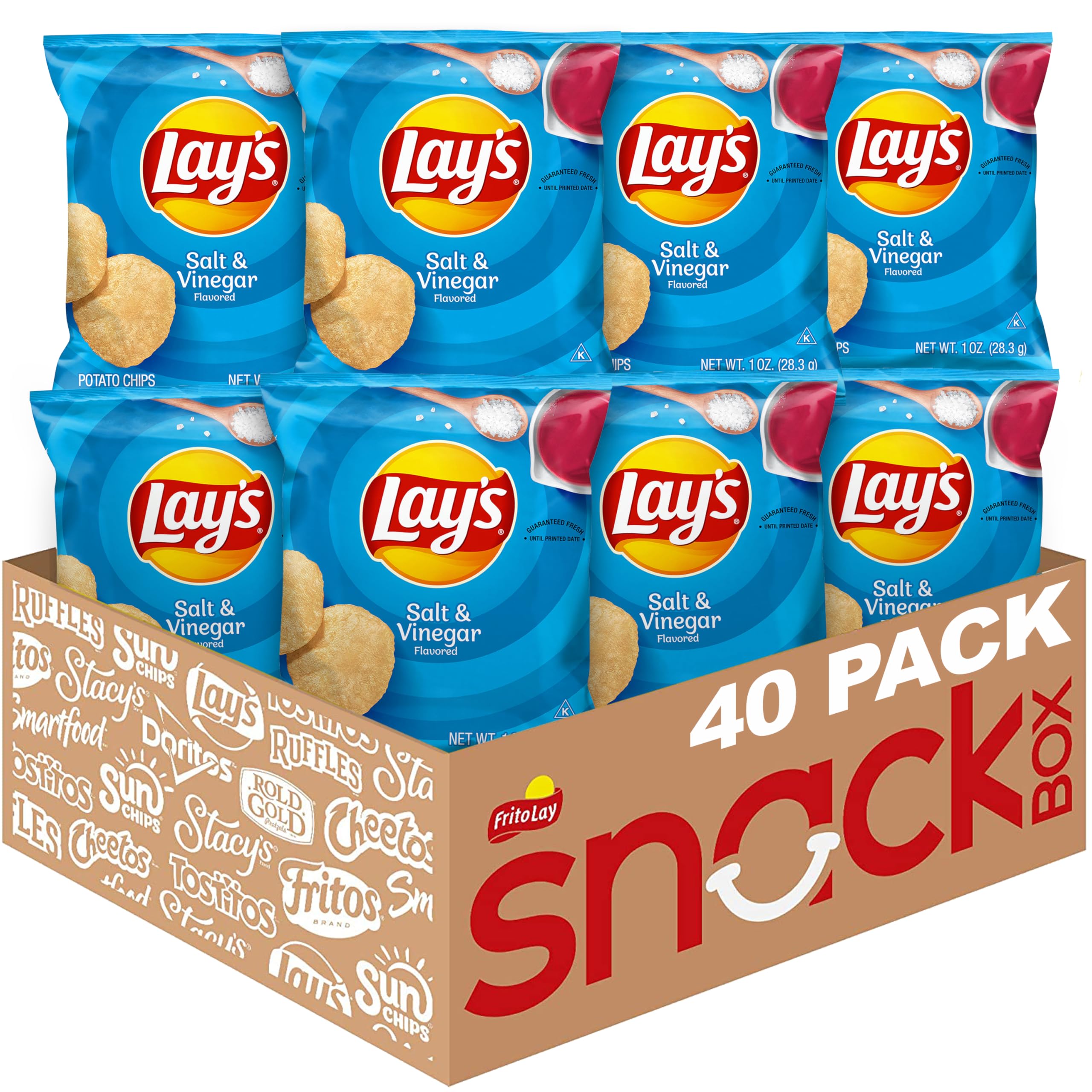 Lays Salt & Vinegar Flavored Potato Chips, 1 Ounce Pack of 4