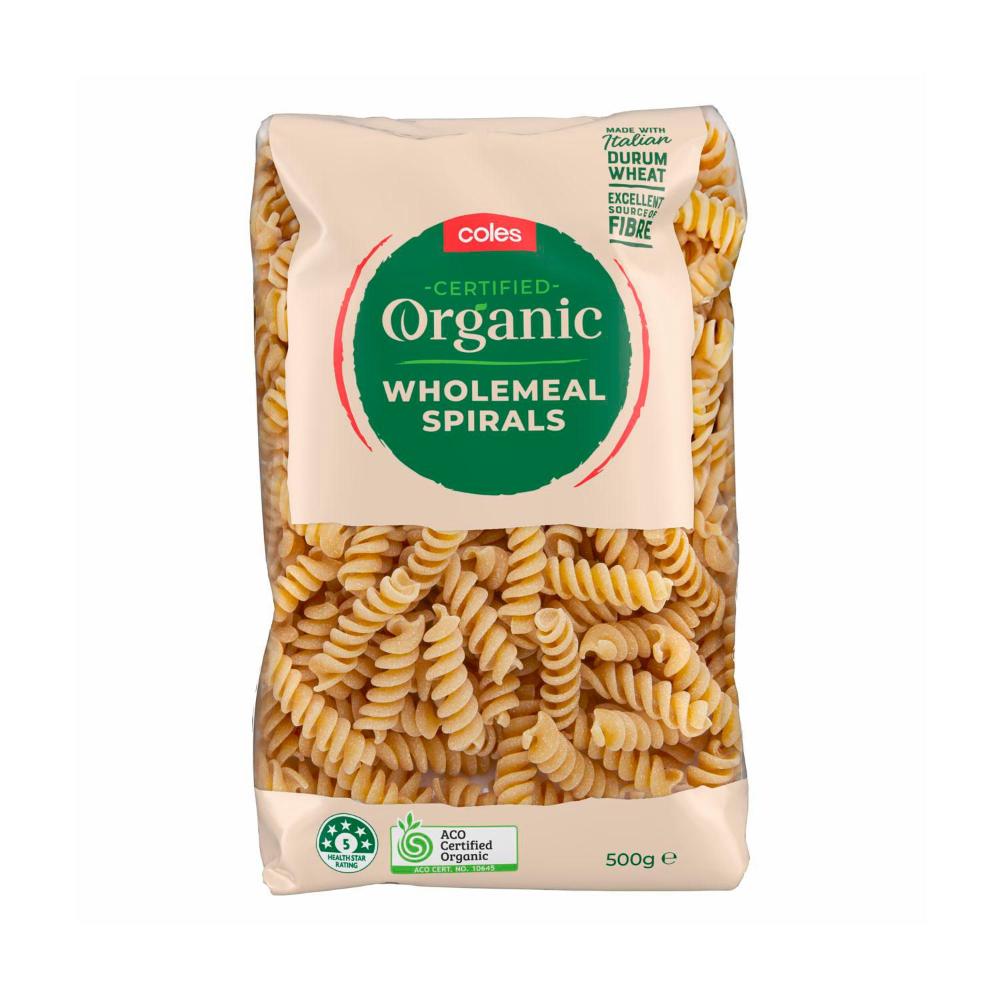 Coles Organic Wholemeal Spiral Pasta 500g