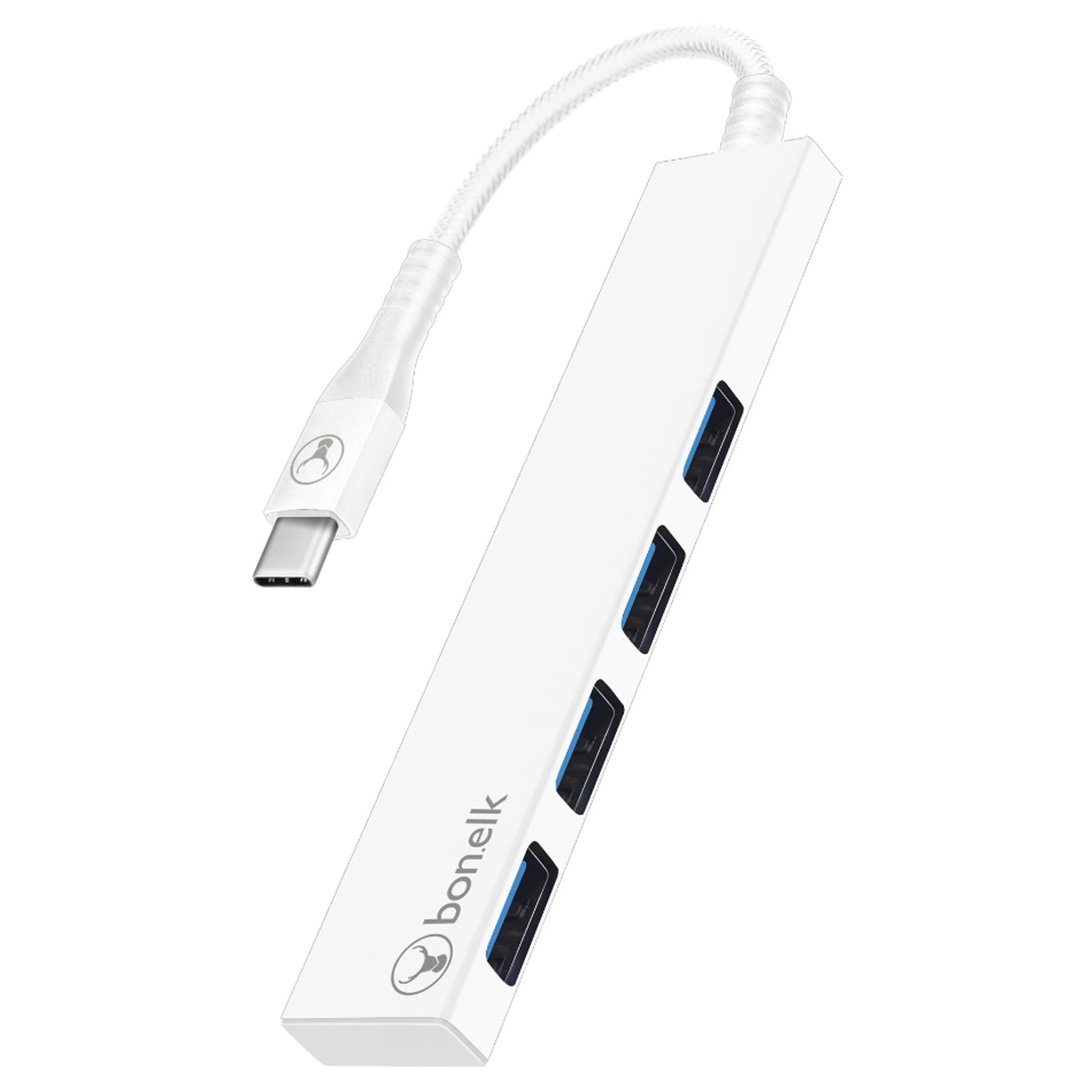 Bonelk Long-Life USB-C To 4 Port USB 3.0 Slim Hub (White)